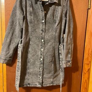 Gray Denim Longline Jacket with Studs